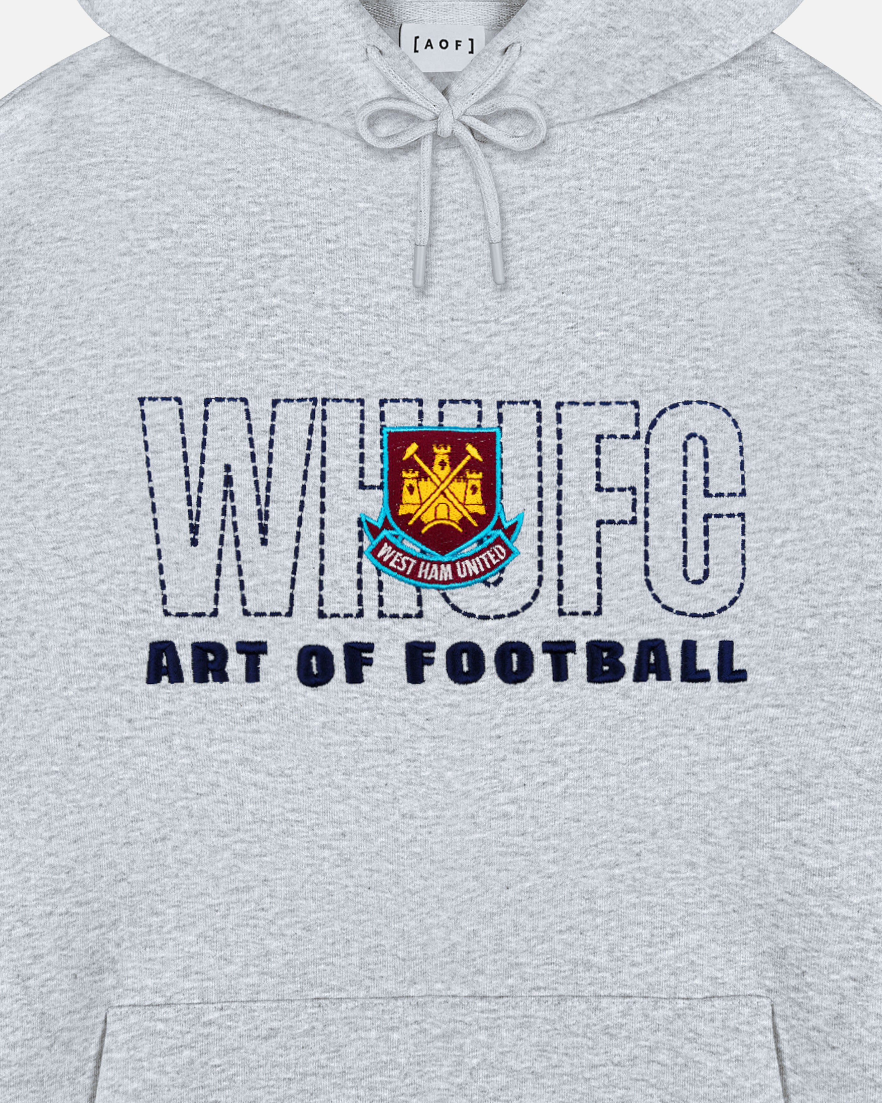 AOF x West Ham 90s Hoodie | Grey Embroidered Top | Art of Football